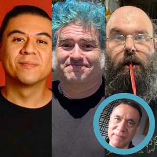 Chris Estrada and Damian Abraham hanging with Fat Mike and Fred Armisen